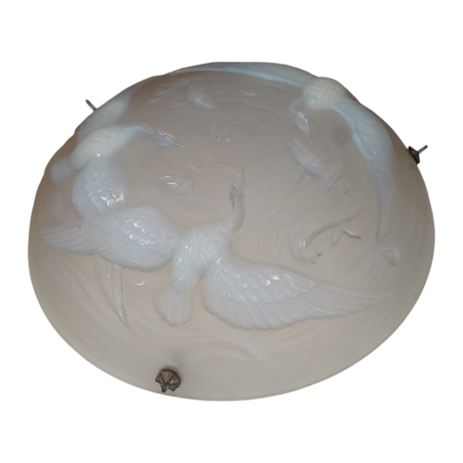 A Lalique style glass plaffonier, decorated with birds and fish, 39cm diameter. Condition - good